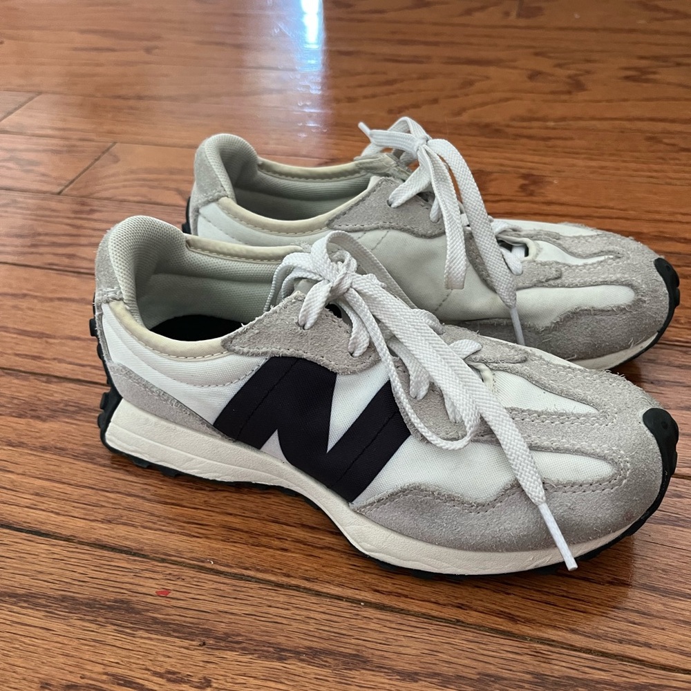 Boys New Balance 327 White and Black Sneakers